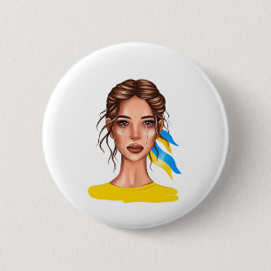 Ukrain Stop War Brown Hair 6 Cm Round Badge