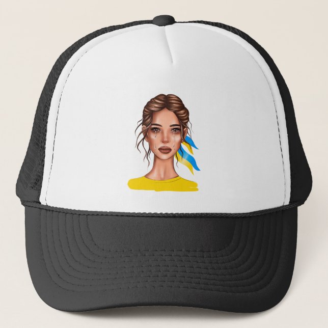 Ukrain Stop War Brown Hair Trucker Hat (Front)
