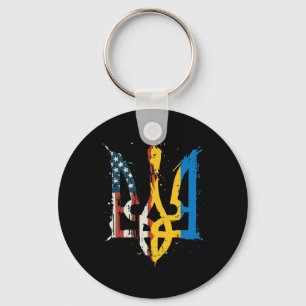 Ukraine America Flag Trident Ukrainian Tryzub Men Key Ring