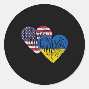 Ukraine American Flag Love Heart  Classic Round Sticker