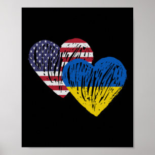 Ukraine American Flag Love Heart  Poster