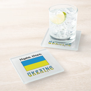 Ukraine and Ukrainian Flag Personalised Glass Coaster