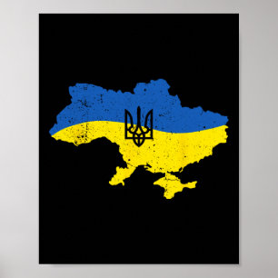 Ukraine Army Trident Symbol Ukrainian Flag Poster