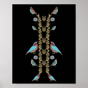 Ukraine Birds And Trysub Tee Retro Floral Ukrainia Poster