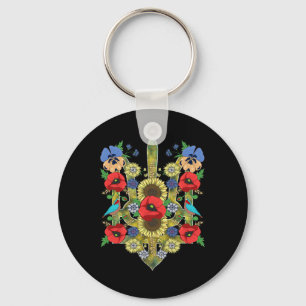 Ukraine Birds Red Poppies Trysub Retro Ukrainian V Key Ring