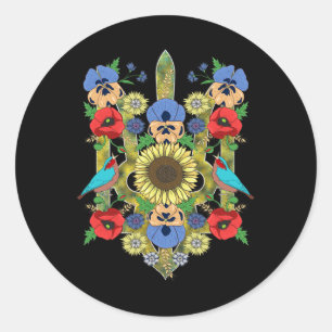 Ukraine Birds Sunflower Trysub Vintage Ukrainian V Classic Round Sticker