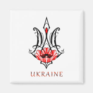 Ukraine Black Coat Arms With Poppy Trident Tryzub  Magnet