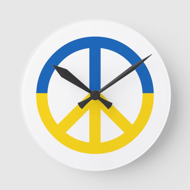 Ukraine Blue Yellow Flag Colours Peace Symbol Sign Round Clock (Front)