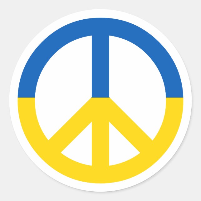 Ukraine Blue Yellow Flag Peace Symbol Sign Classic Round Sticker (Front)