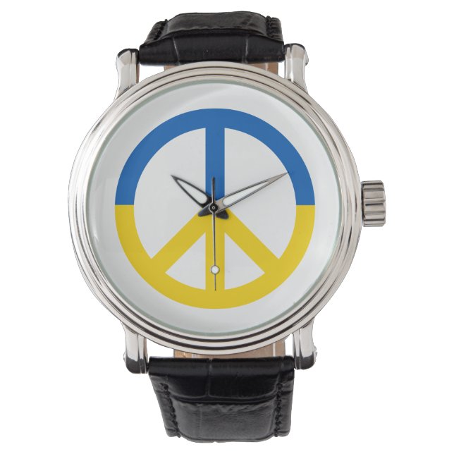 Ukraine Blue Yellow Flag Peace Symbol Sign Watch (Front)
