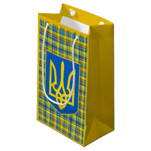 Ukraine Blue, Yellow, Red Plaid pattern, Tartan Small Gift Bag