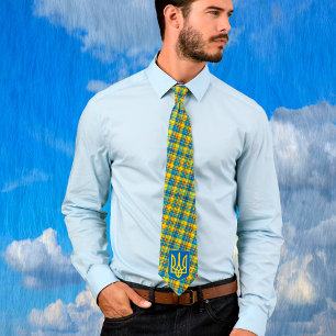 Ukraine Blue, Yellow, Red Plaid Tie, Rustic Tie