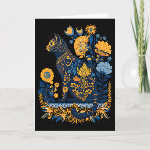 Ukraine Cat Cute Floral Vintage Ukrainian Flag And Card