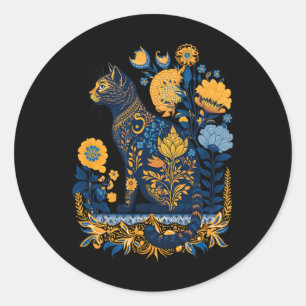 Ukraine Cat Cute Floral Vintage Ukrainian Flag And Classic Round Sticker