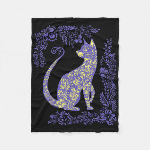 Ukraine Cat Cute Floral Vintage Ukrainian Vyshyvan Fleece Blanket