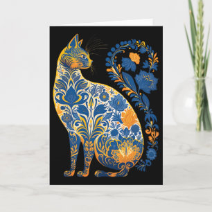 Ukraine Cat Floral Retro Ukrainian Flag And Vyshyv Card