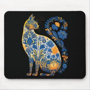Ukraine Cat Floral Retro Ukrainian Flag And Vyshyv Mouse Pad