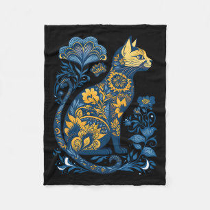 Ukraine Cat Floral Vintage Ukrainian Flag And Vysh Fleece Blanket