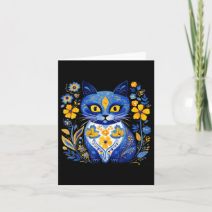 Ukraine Cat Floral Vintage Ukrainian Flag Vyshyvan Card