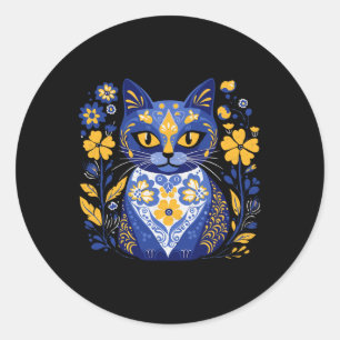 Ukraine Cat Floral Vintage Ukrainian Flag Vyshyvan Classic Round Sticker