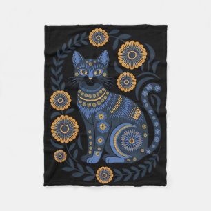 Ukraine Cat Floral Vintage Ukrainian Flag Vyshyvan Fleece Blanket