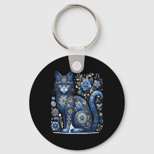Ukraine Cat Floral Vintage Ukrainian Flag Vyshyvan Key Ring