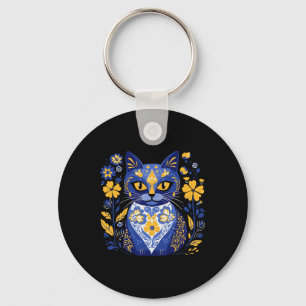 Ukraine Cat Floral Vintage Ukrainian Flag Vyshyvan Key Ring