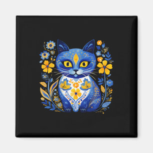 Ukraine Cat Floral Vintage Ukrainian Flag Vyshyvan Magnet