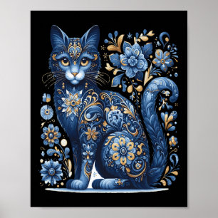 Ukraine Cat Floral Vintage Ukrainian Flag Vyshyvan Poster