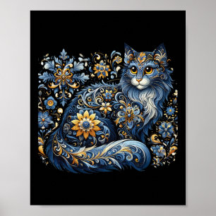 Ukraine Cat Floral Vintage Ukrainian Flag Vyshyvan Poster