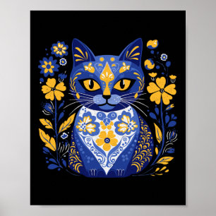Ukraine Cat Floral Vintage Ukrainian Flag Vyshyvan Poster