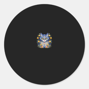Ukraine Cat Floral Vintage Ukrainian Vyshyvanka St Classic Round Sticker