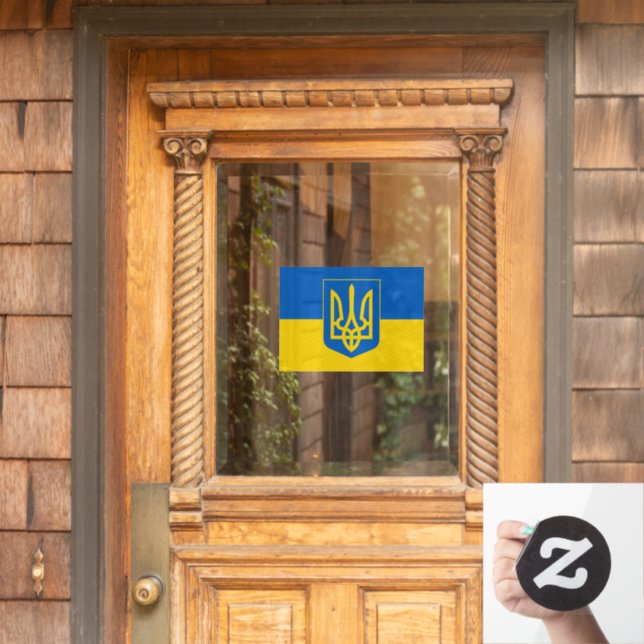 Ukraine Cling, Window Sign, Tryzub, Ukrainian Flag (Home Door)