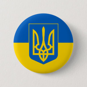 UKRAINE Coat of Arms and Flag 6 Cm Round Badge