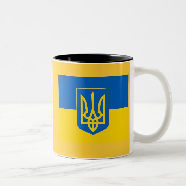 UKRAINE Coat of Arms and Flag Two-Tone Coffee Mug (Right)