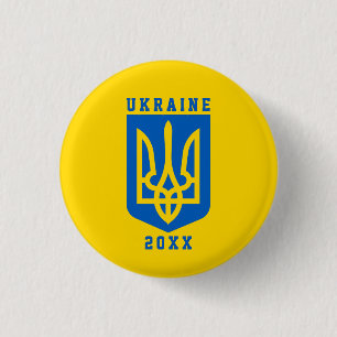 UKRAINE Coat of Arms and Year on YELLOW 3 Cm Round Badge