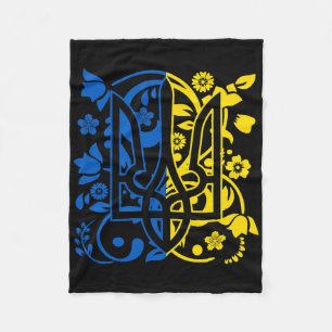 Ukraine Coat Of Arms Floral Ukrainian Trident Fleece Blanket