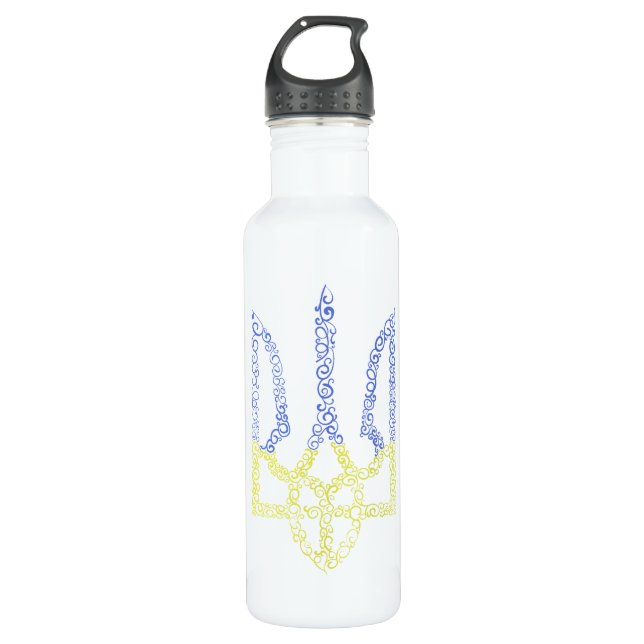 Ukraine coat of arms trident tryzub spiral pattern 710 ml water bottle (Front)