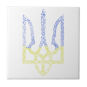 Ukraine coat of arms trident tryzub spiral pattern ceramic tile