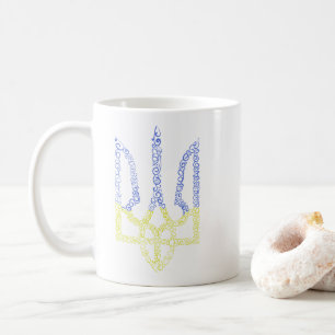 Ukraine coat of arms trident tryzub spiral pattern coffee mug
