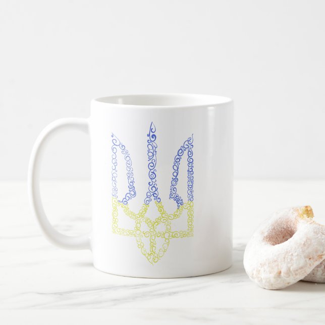 Ukraine coat of arms trident tryzub spiral pattern coffee mug (With Donut)