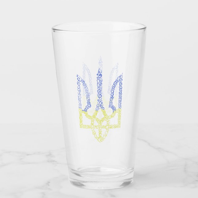 Ukraine coat of arms trident tryzub spiral pattern glass (Front)