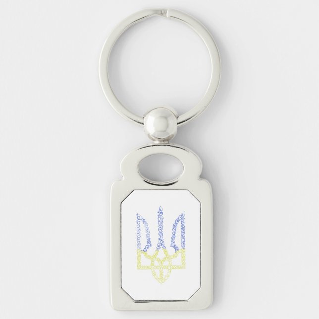 Ukraine coat of arms trident tryzub spiral pattern key ring (Front)