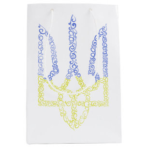 Ukraine coat of arms trident tryzub spiral pattern medium gift bag