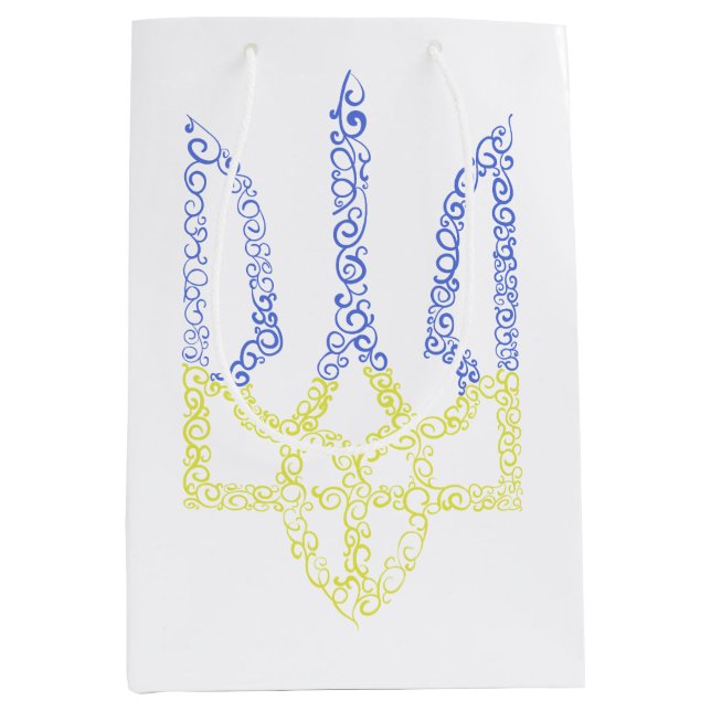 Ukraine coat of arms trident tryzub spiral pattern medium gift bag (Front)