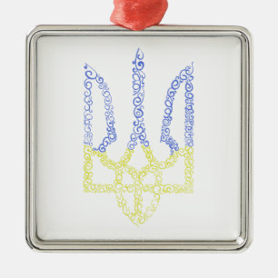 Ukraine coat of arms trident tryzub spiral pattern metal ornament