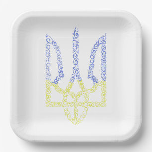 Ukraine coat of arms trident tryzub spiral pattern paper plate
