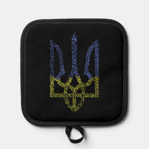 Ukraine coat of arms trident tryzub spiral pattern pot holder