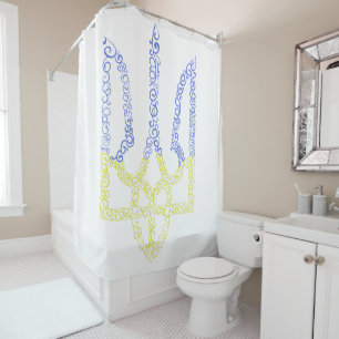Ukraine coat of arms trident tryzub spiral pattern shower curtain