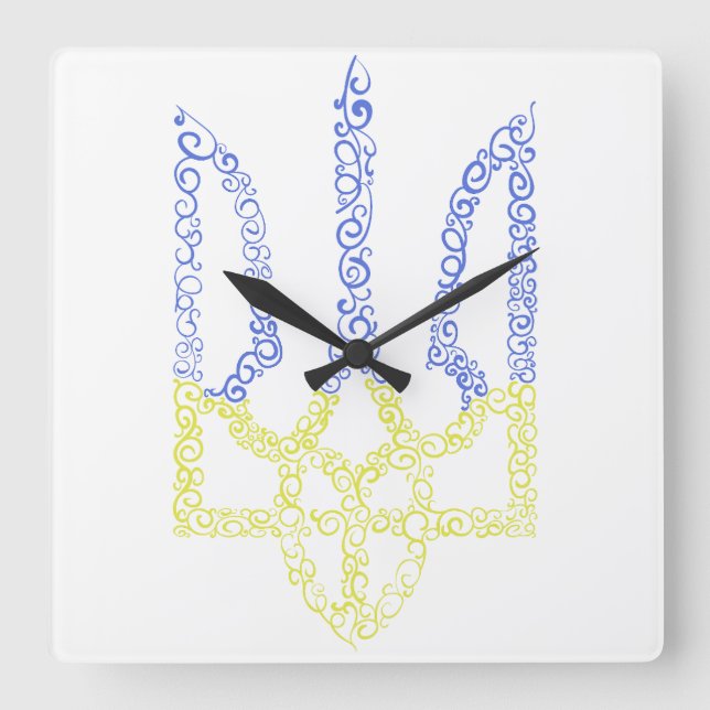Ukraine coat of arms trident tryzub spiral pattern square wall clock (Front)